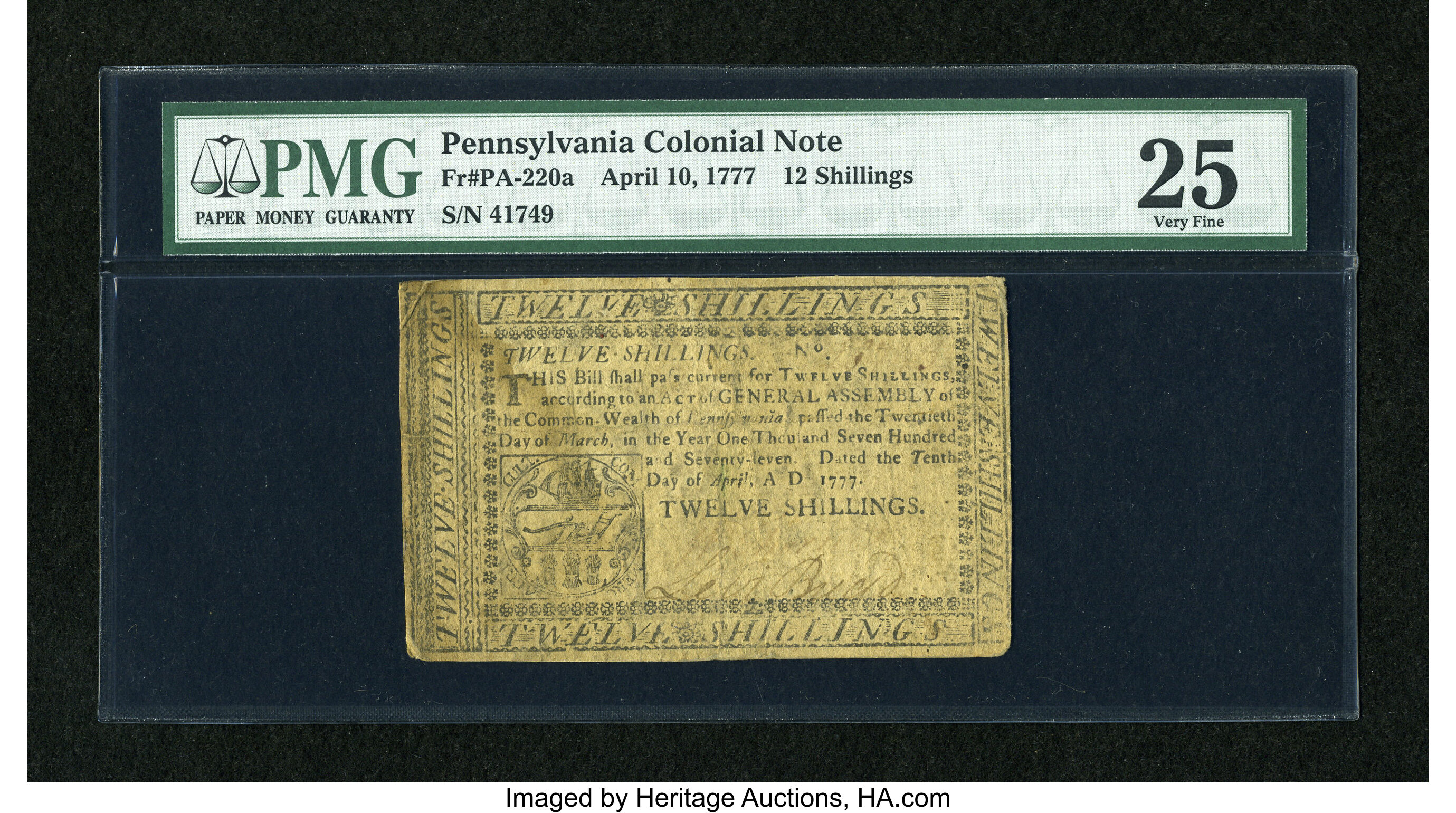 image for: Pennsylvania April 10, 1777 12s PMG Very Fine 25....
