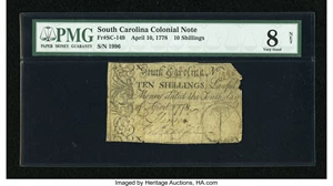 image for: South Carolina April 10, 1778 10s PMG Net Very Good 8....