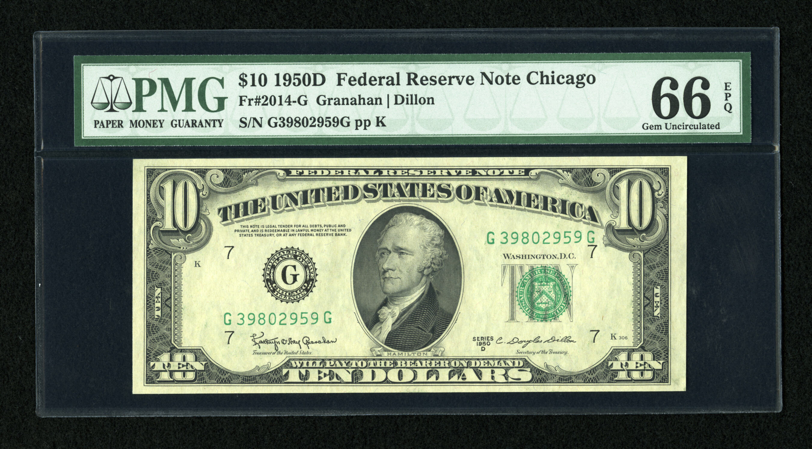 image for: Fr. 2014-G $10 1950D Federal Reserve Note. PMG Gem Uncirculated 66 EPQ....