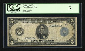 image for: Fr. 889 $5 1914 Federal Reserve Note PCGS Fine 15....