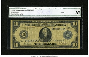 image for: Fr. 914 $10 1914 Federal Reserve Note CGA Fine 15....