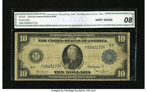 image for: Fr. 925 $10 1914 Federal Reserve Note CGA Very Good 08....