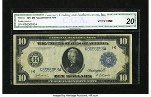 image for: Fr. 946 $10 1914 Federal Reserve Note CGA Very Fine 20....