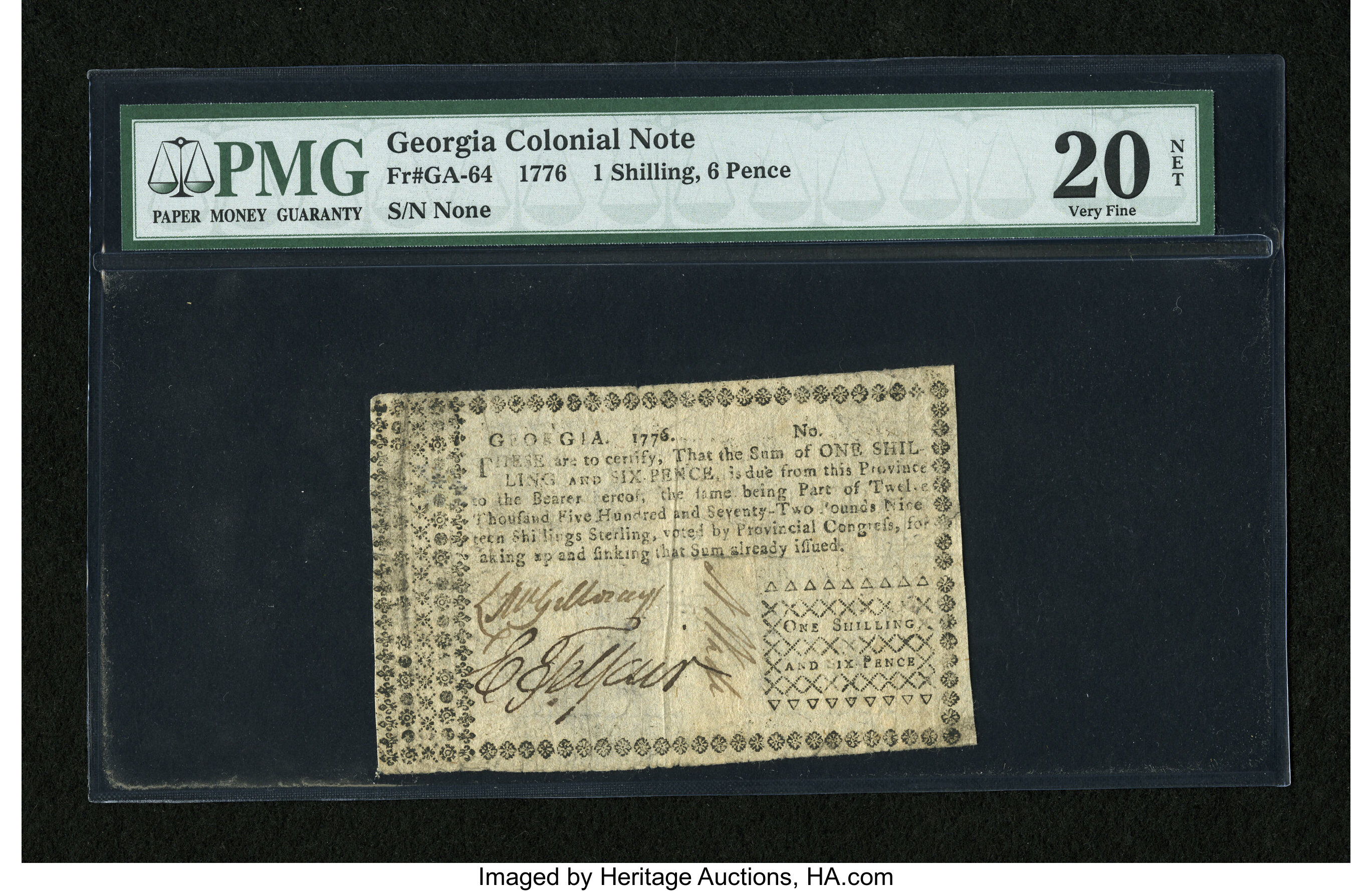 image for: Georgia 1776 1s/6d PMG Net Very Fine 20....