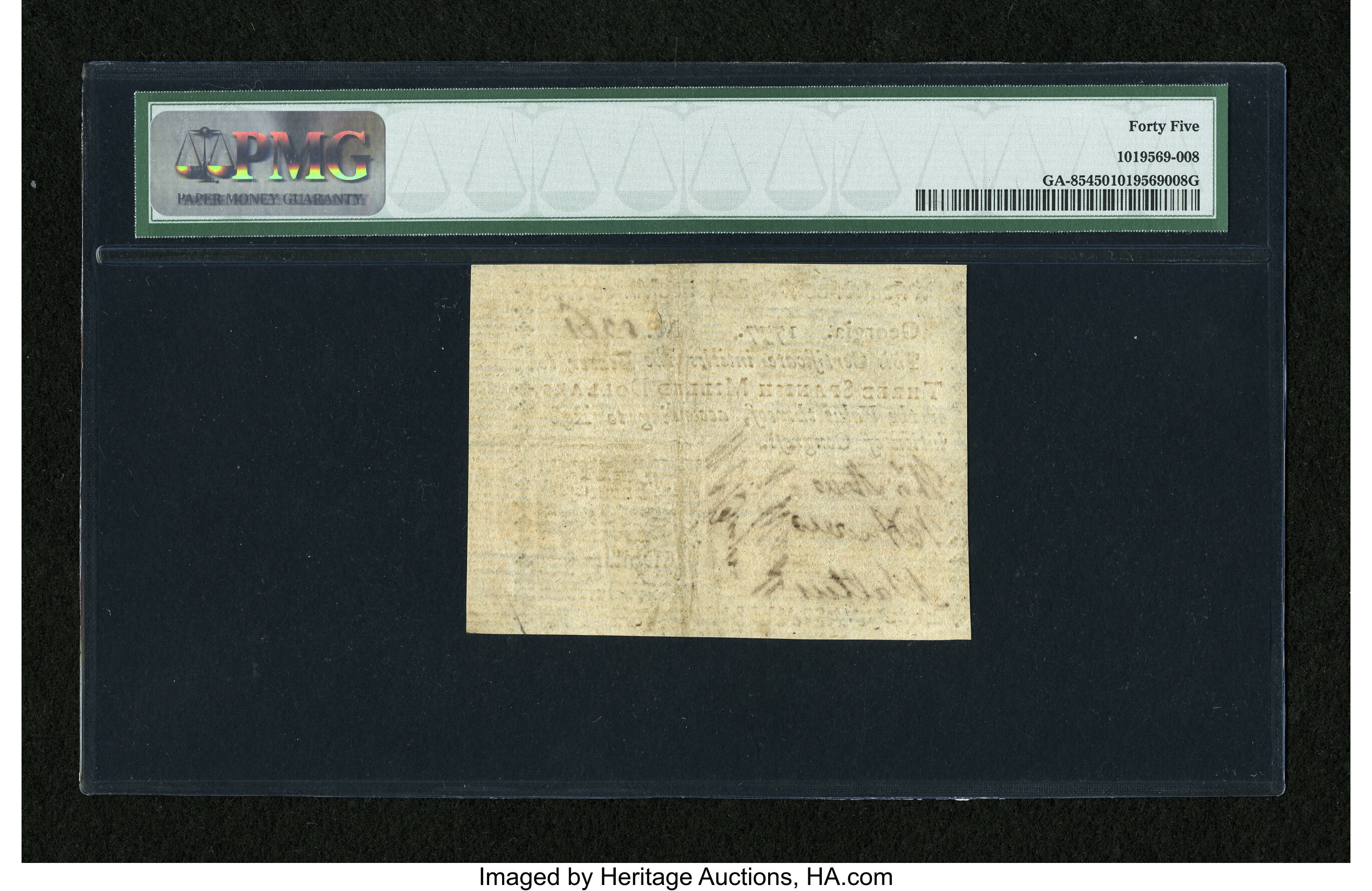image for: Georgia 1777 $3 PMG Choice Extremely Fine 45....