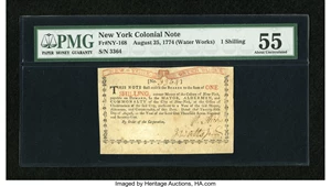 image for: New York August 25, 1774 (Water Works) 1s PMG About Uncirculated 55....