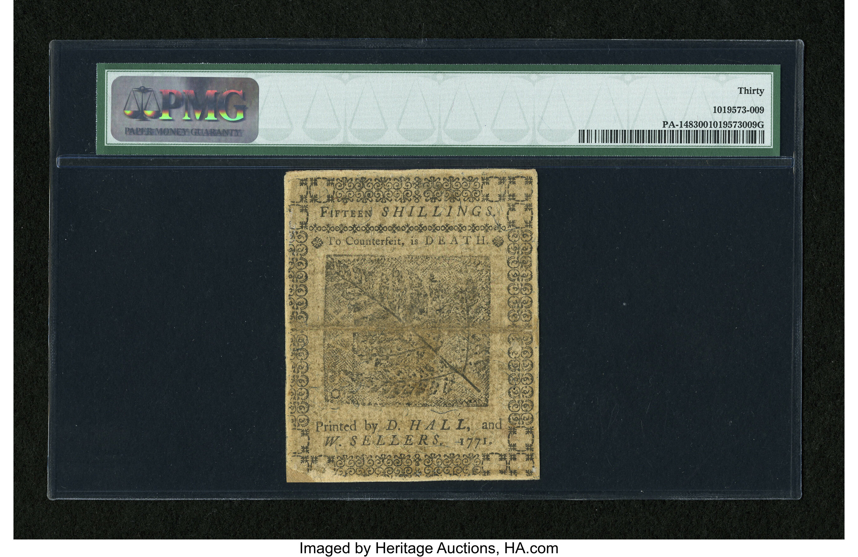 image for: Pennsylvania March 20, 1771 15s PMG Very Fine 30....