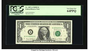 image for: Near Solid Serial Number Fr. 1907-A $1 1969D Federal Reserve Note. PCGS Very Choice New 64PPQ....