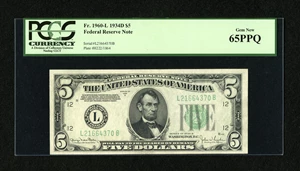 image for: Fr. 1960-L $5 1934D Federal Reserve Note. PCGS Gem New 65PPQ....