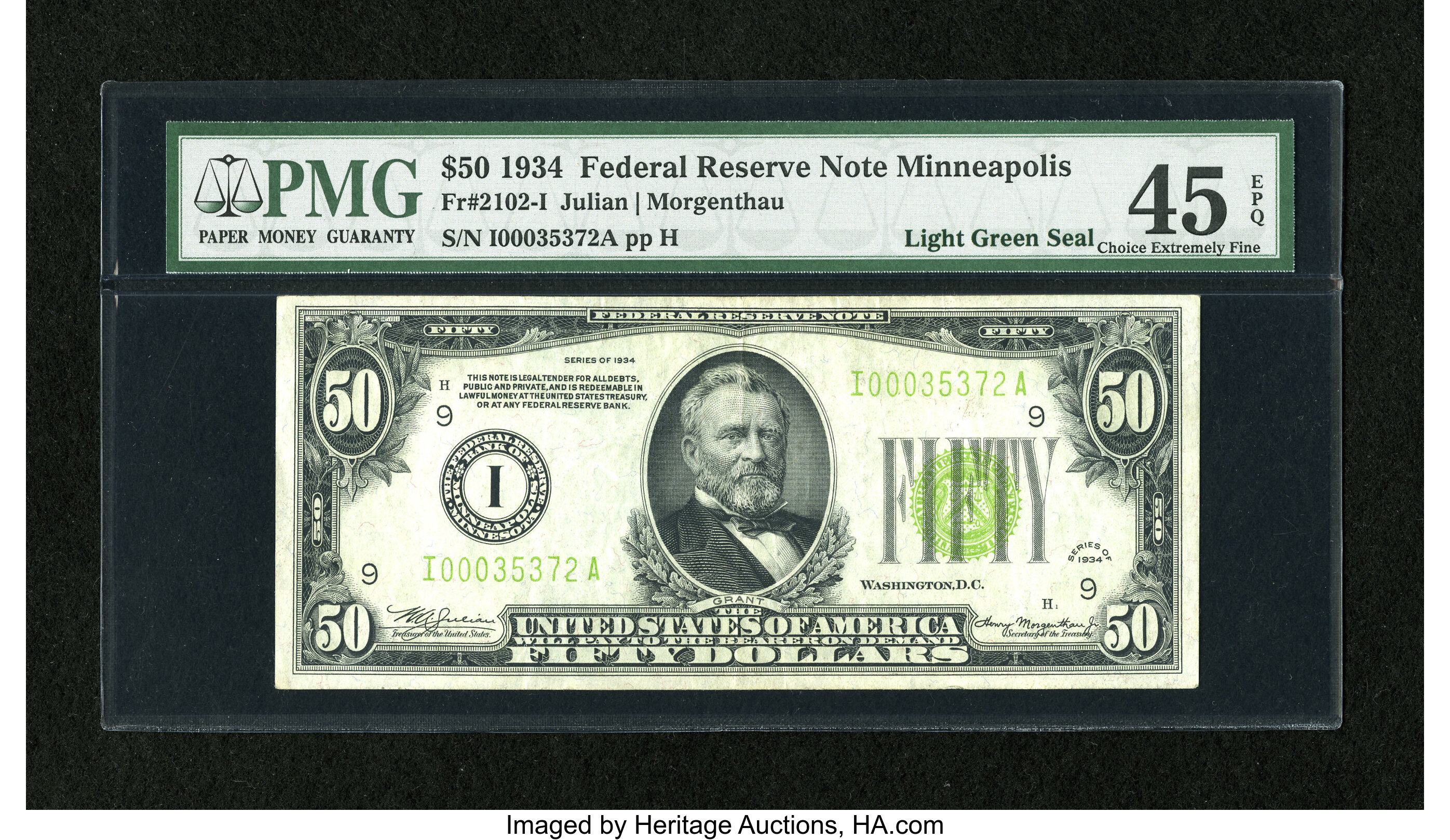 image for: Fr. 2102-I $50 1934 LGS Federal Reserve Note. PMG Choice Extremely Fine 45 EPQ....