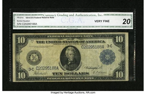 image for: Fr. 914 $10 1914 Federal Reserve Note CGA Very Fine 20....