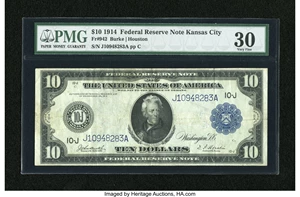 image for: Fr. 942 $10 1914 Federal Reserve Note PMG Very Fine 30....