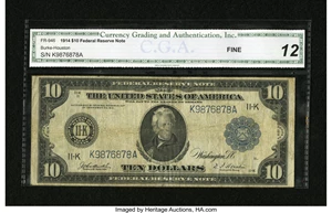 image for: Fr. 946 $10 1914 Federal Reserve Note CGA Fine 12....