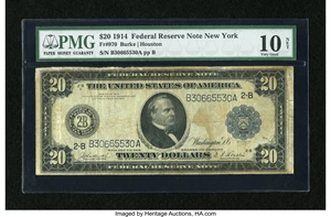 image for: Fr. 970 $20 1914 Federal Reserve Note PMG Very Good 10 Net....