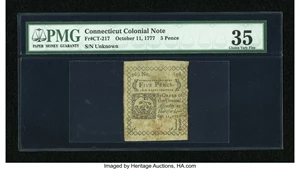 image for: Connecticut October 11, 1777 5d PMG Choice Very Fine 35....
