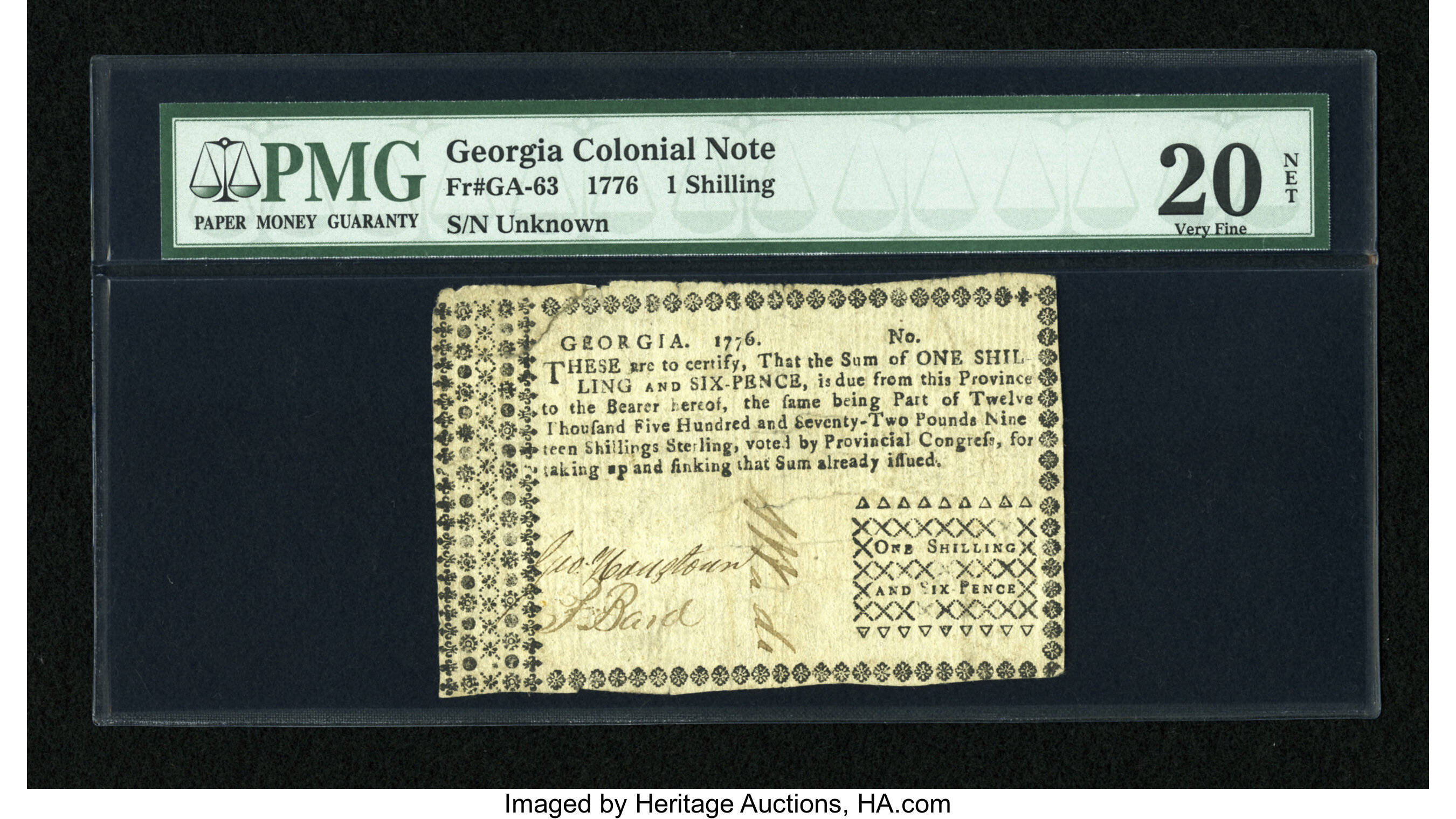 image for: Georgia 1776 1s/6d PMG Very Fine 20 NET....