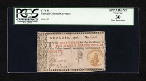 image for: Georgia 1776 $1 PCGS Apparent Very Fine 30....