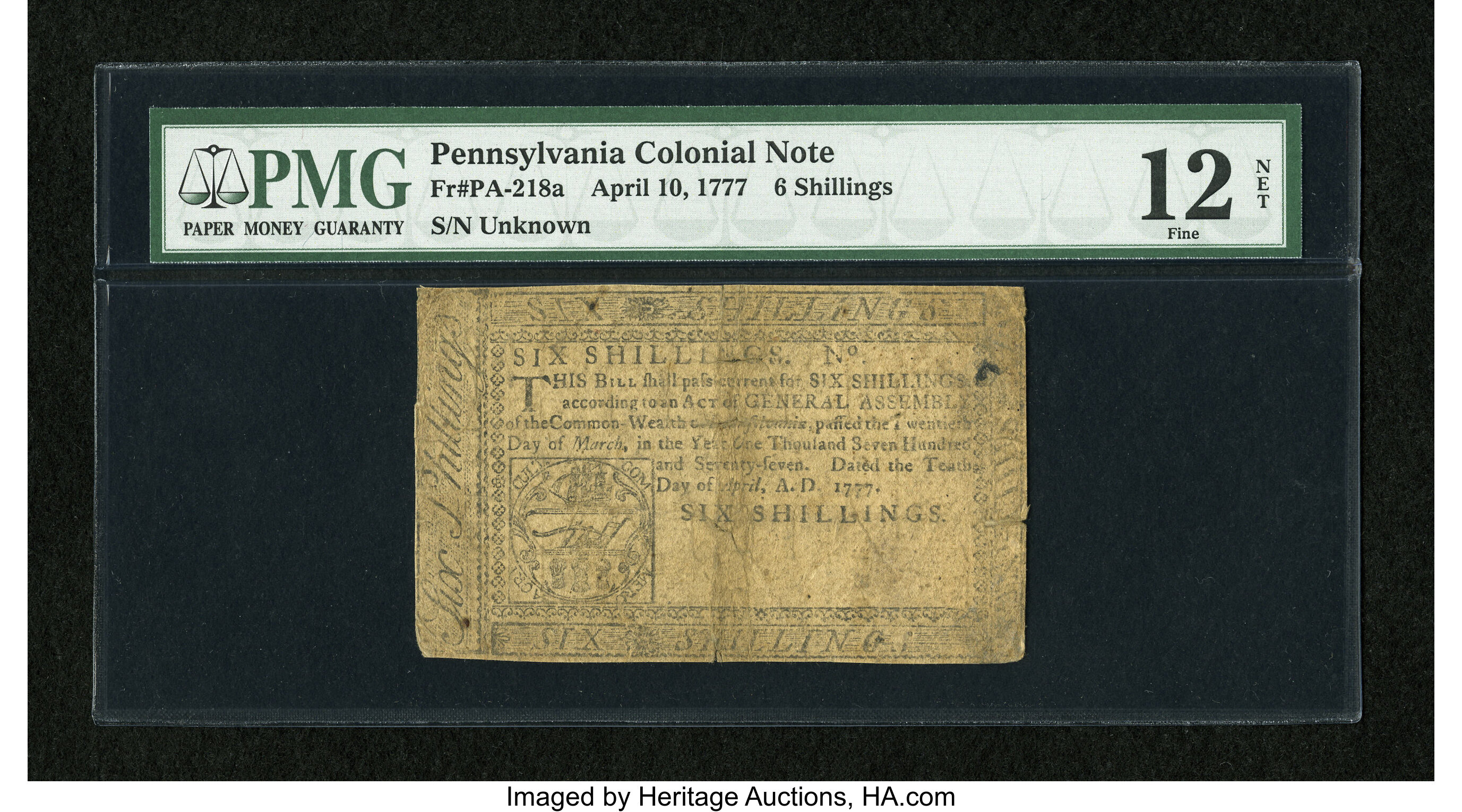 image for: Pennsylvania April 10, 1777 6s PMG Fine 12 Net....
