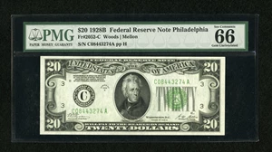 image for: Fr. 2052-C $20 1928B Dark Green Seal Federal Reserve Note. PMG Gem Uncirculated 66 EPQ....