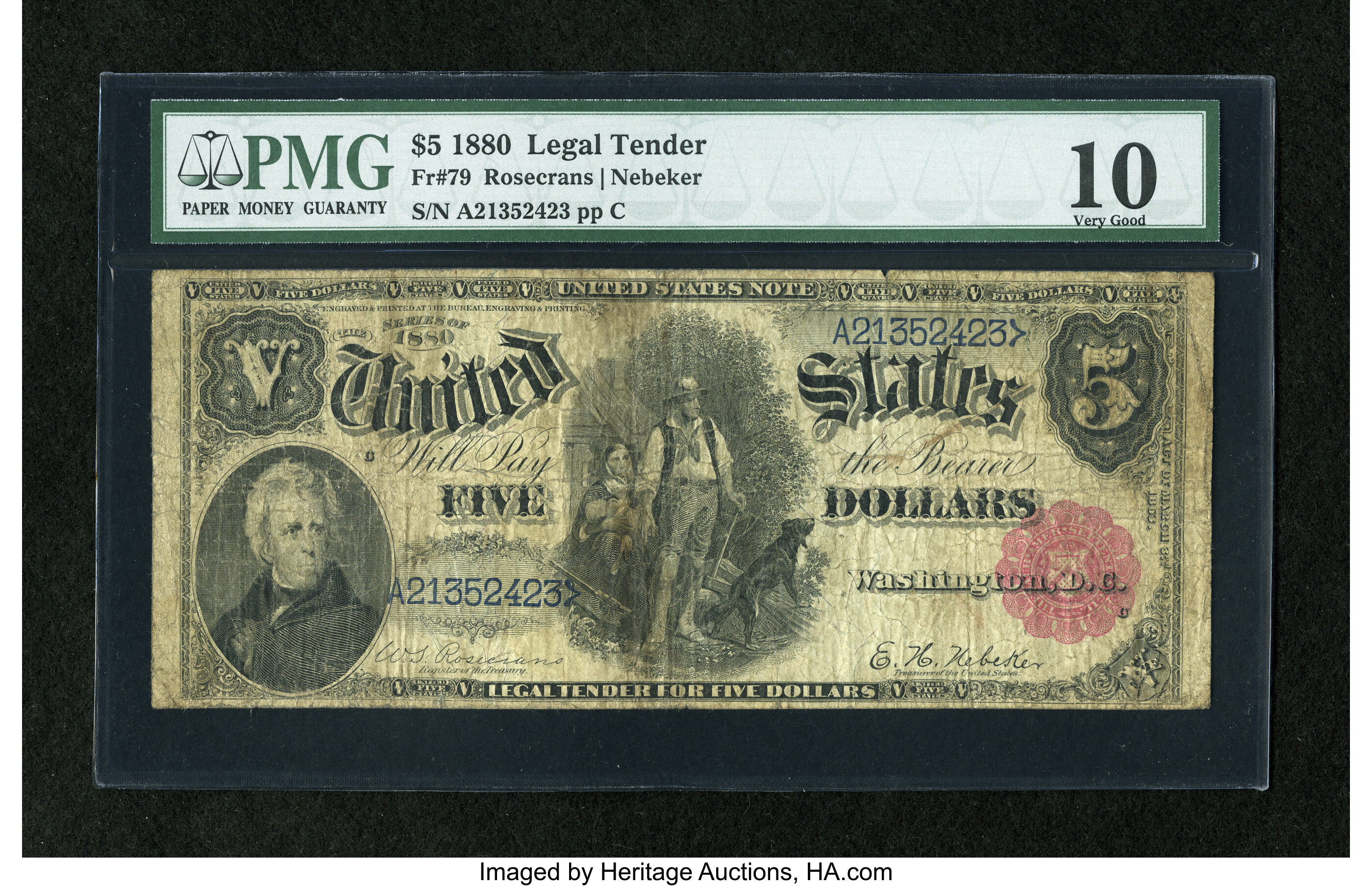 image for: Fr. 79 $5 1880 Legal Tender PMG Very Good 10....