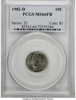 image for: 1982-D 10C MS66 Full Bands PCGS. PCGS Population (16/3). NGC Census: (0/0). Mintage: 542,713,600. (#85163)...