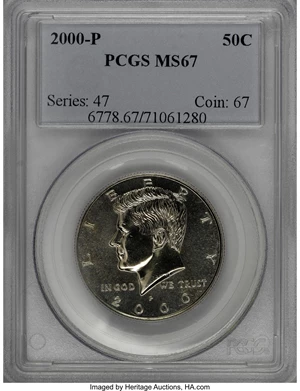 image for: 2000-P 50C MS67 PCGS. PCGS Population (240/21). NGC Census: (26/4). Numismedia Wsl. Price for NGC/PCGS coin in MS67: $30. ...