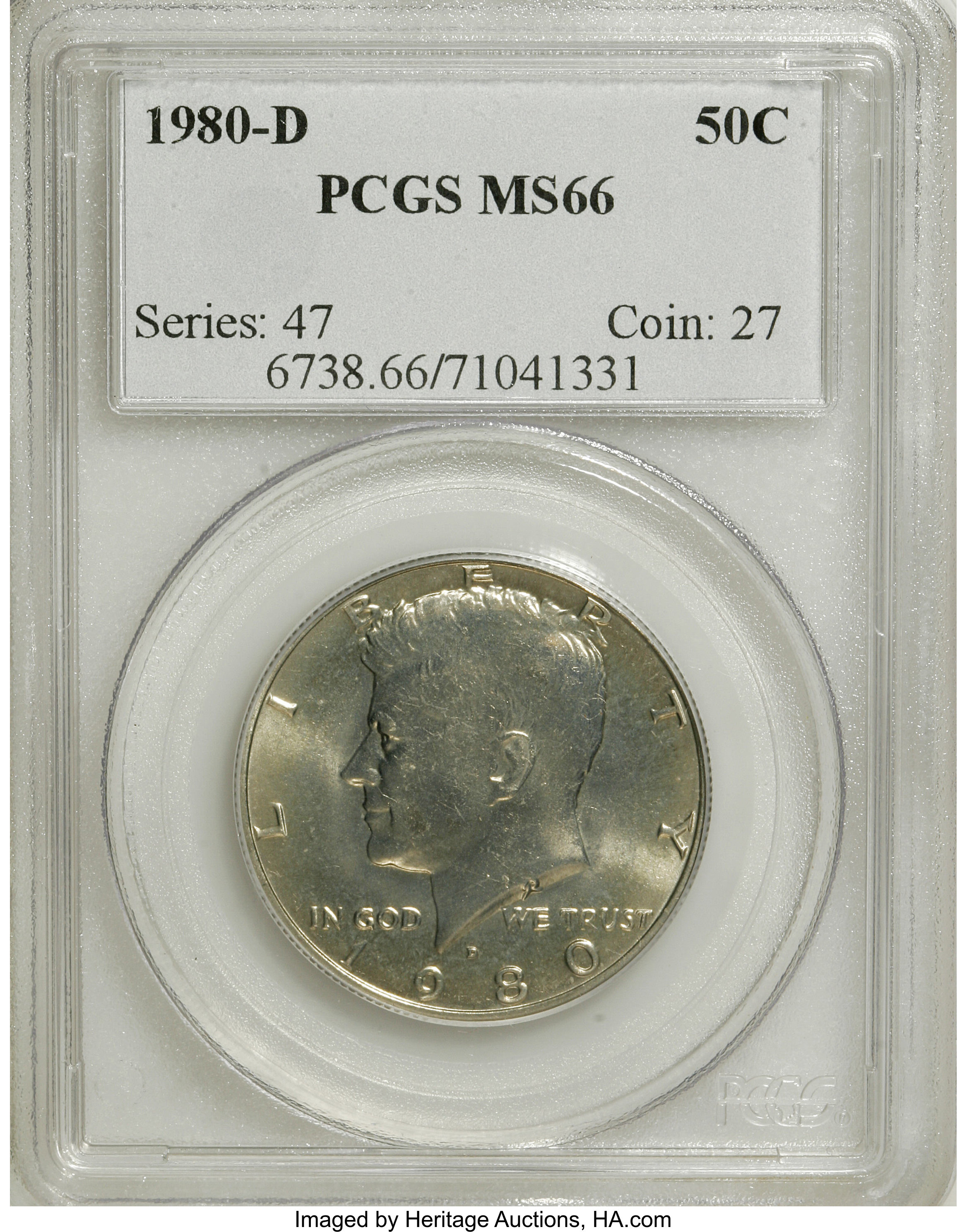 image for: 1980-D 50C MS66 PCGS. PCGS Population (60/35). NGC Census: (29/7). Mintage: 33,456,448. Numismedia Wsl. Price for NGC/PCGS ...