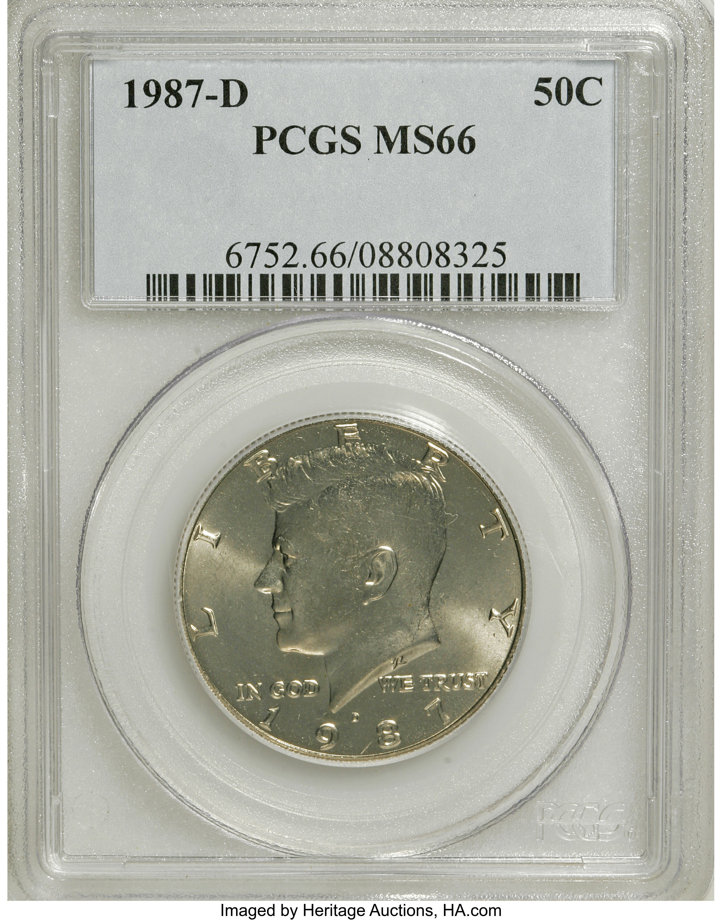 image for: 1987-D 50C MS66 PCGS. PCGS Population (343/149). NGC Census: (131/71). Mintage: 2,890,758. Numismedia Wsl. Price for NGC/PC...