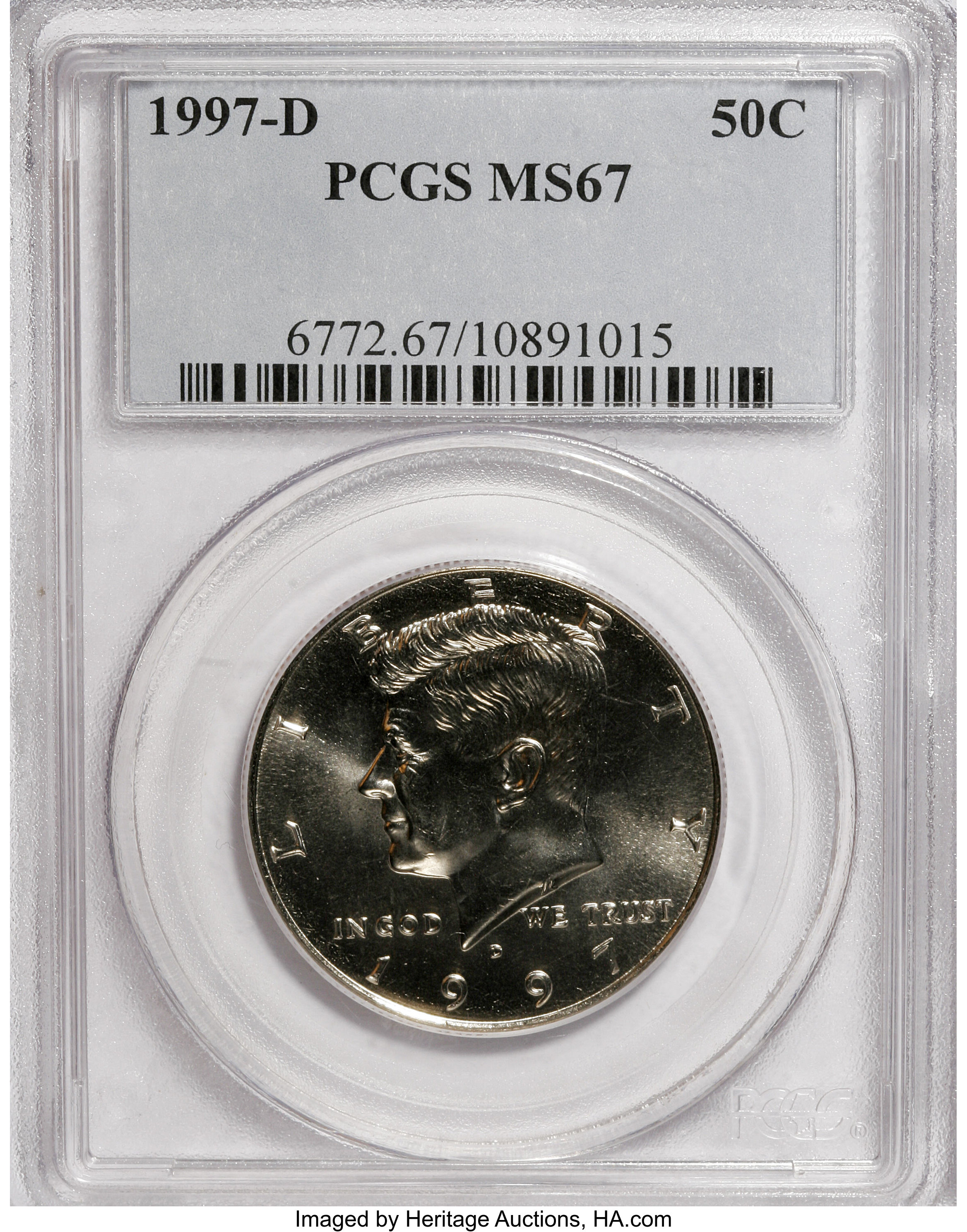 image for: 1997-D 50C MS67 PCGS. PCGS Population (56/4). NGC Census: (34/3). Mintage: 19,876,000. Numismedia Wsl. Price for NGC/PCGS c...