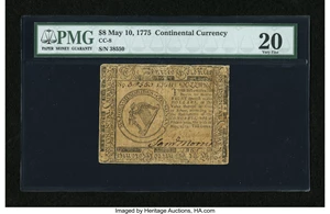 image for: Continental Currency May 10, 1775 $8 PMG Very Fine 20....