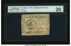 image for: Continental Currency May 9, 1776 $5 PMG Very Fine 20....