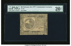 image for: Continental Currency February 26, 1777 $6 PMG Very Fine Net 20....