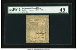 image for: Delaware January 1, 1776 18d PMG Choice Extremely Fine 45....