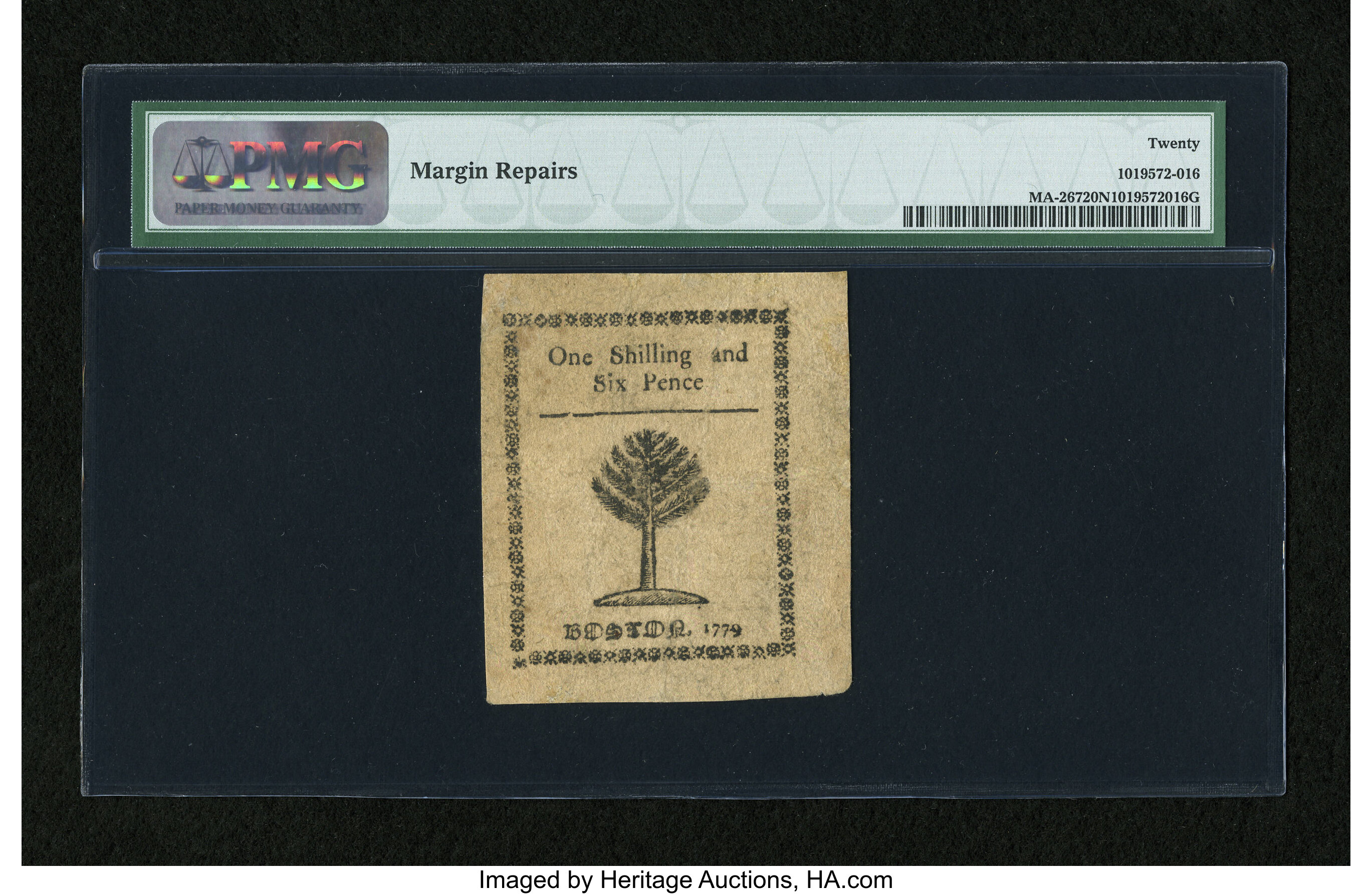 image for: Massachusetts 1779 1s/6d PMG Net Very Fine 20....