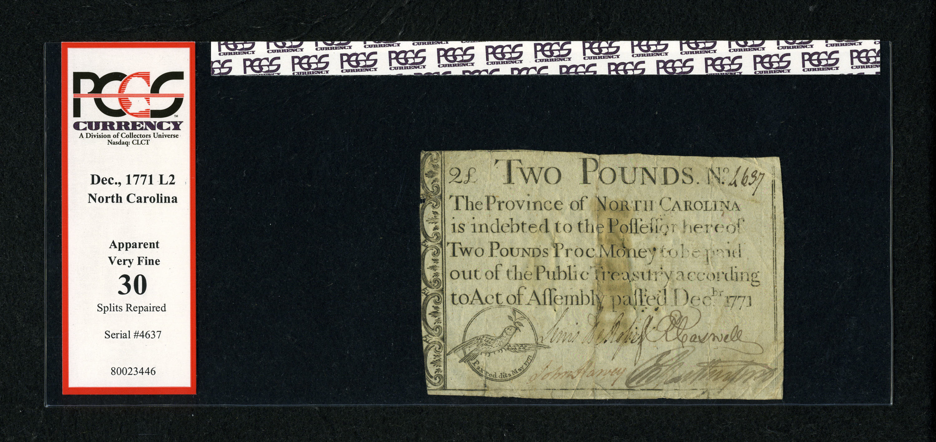 image for: North Carolina December, 1771 £2 PCGS Apparent Very Fine 30....