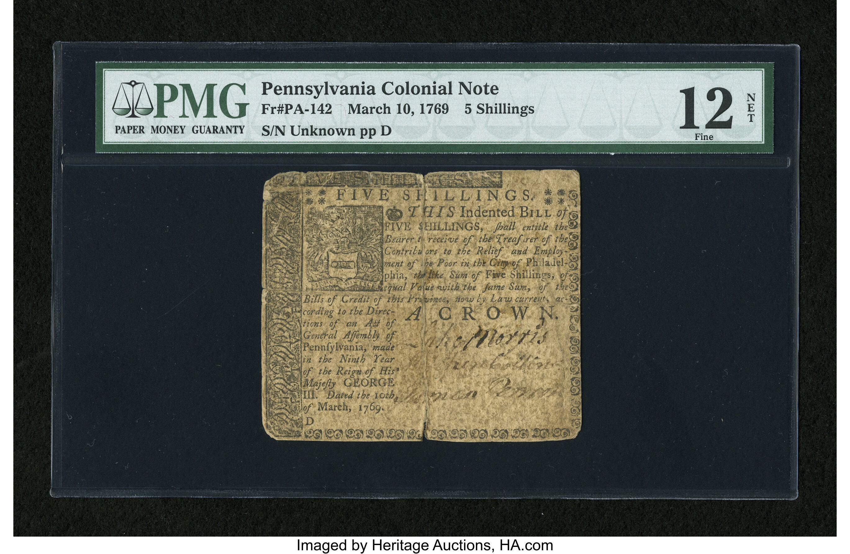 image for: Pennsylvania March 10, 1769 5s PMG Net Fine 12....