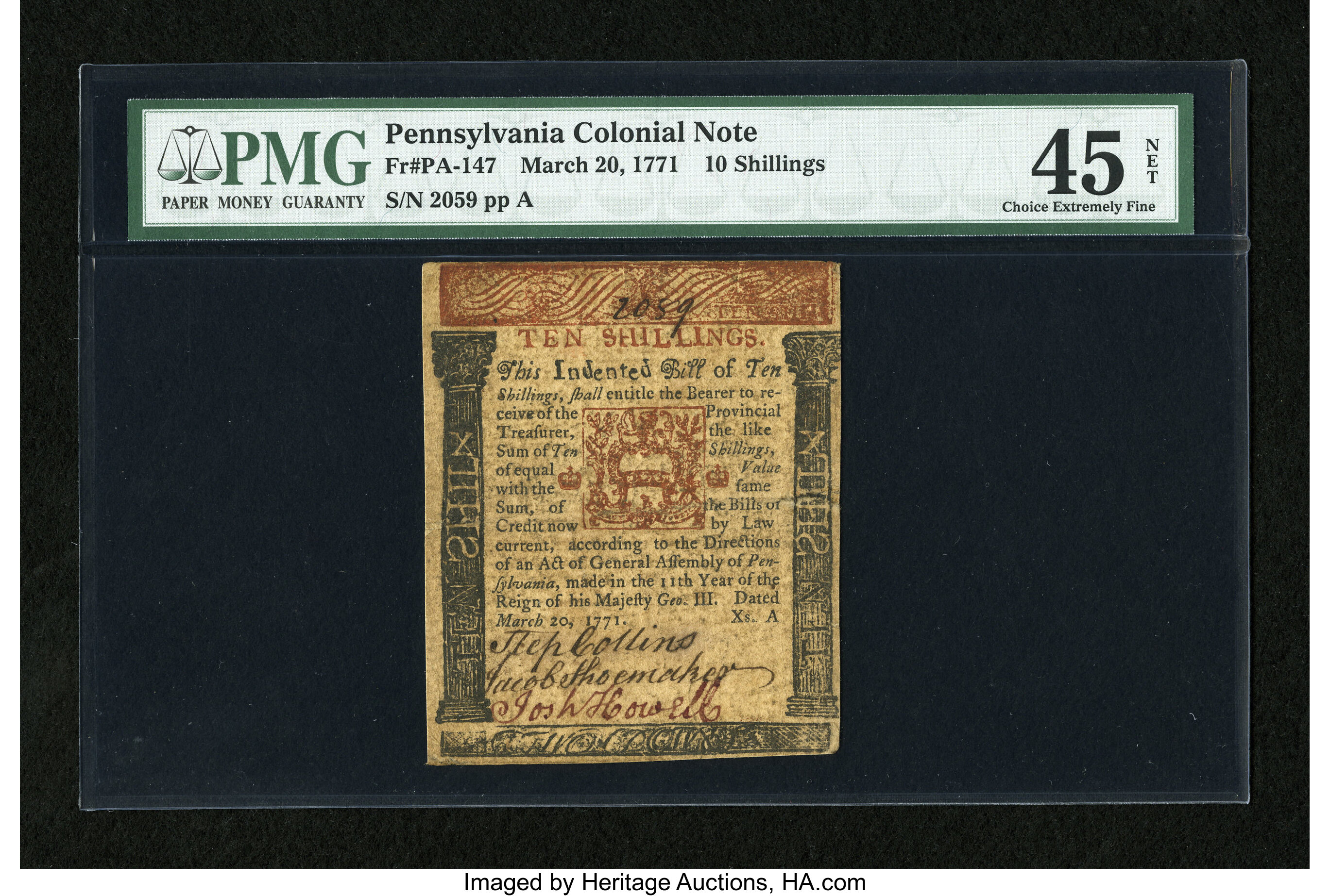 image for: Pennsylvania March 20, 1771 10s PMG Net Choice Extremely Fine 45....