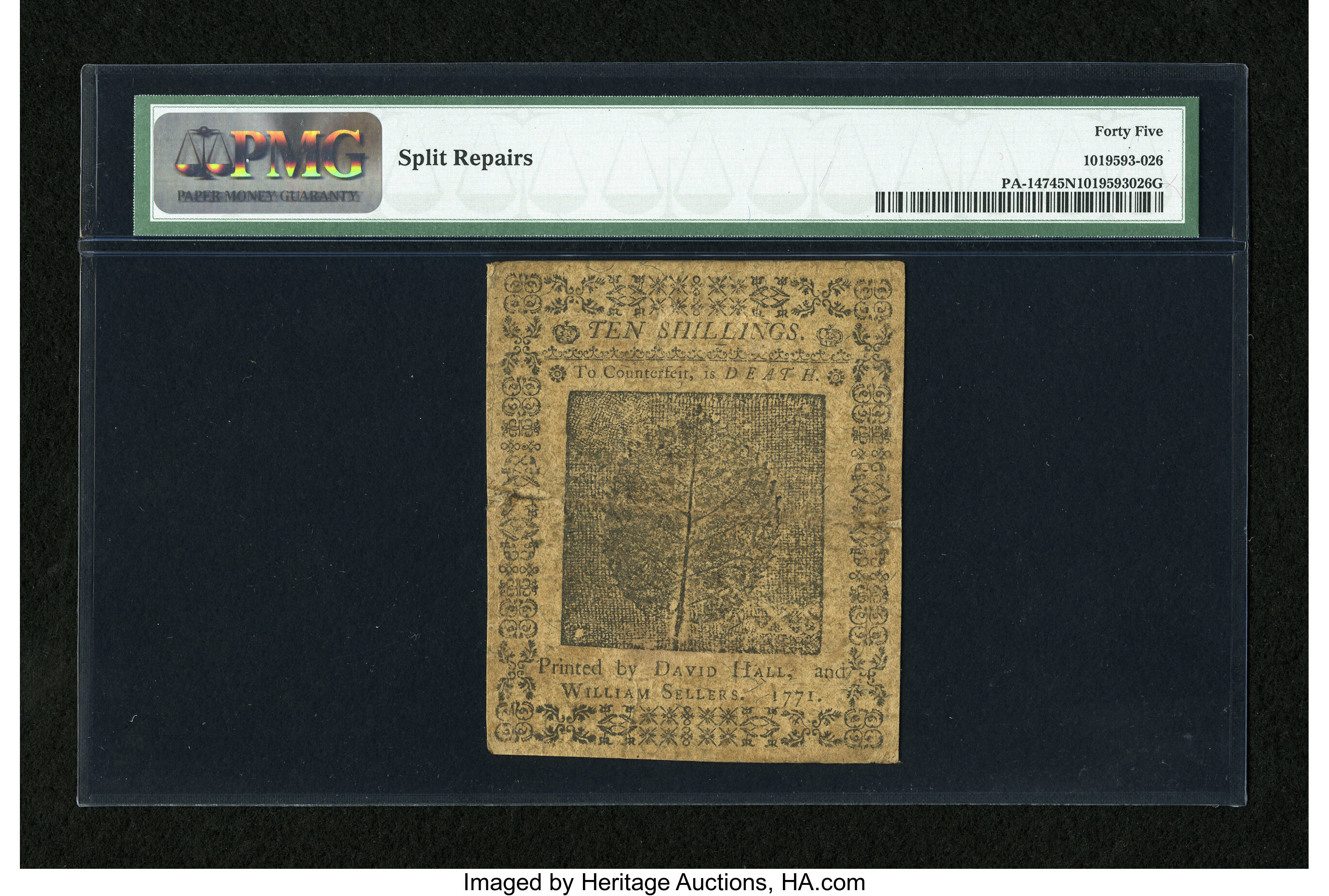 image for: Pennsylvania March 20, 1771 10s PMG Net Choice Extremely Fine 45....