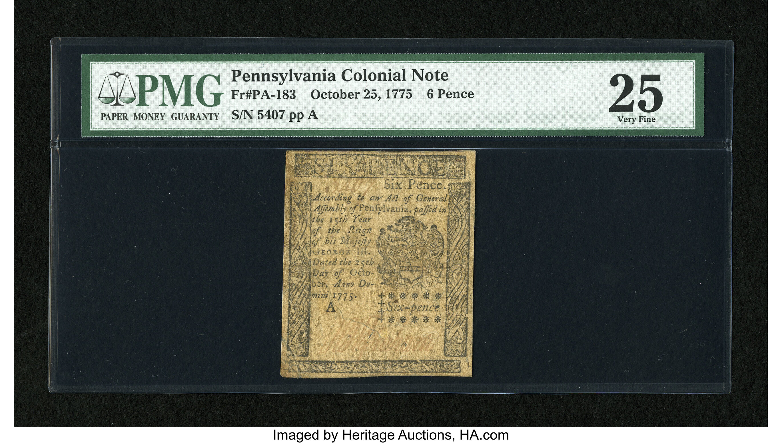 image for: Pennsylvania October 25, 1775 6d PMG Very Fine 25....