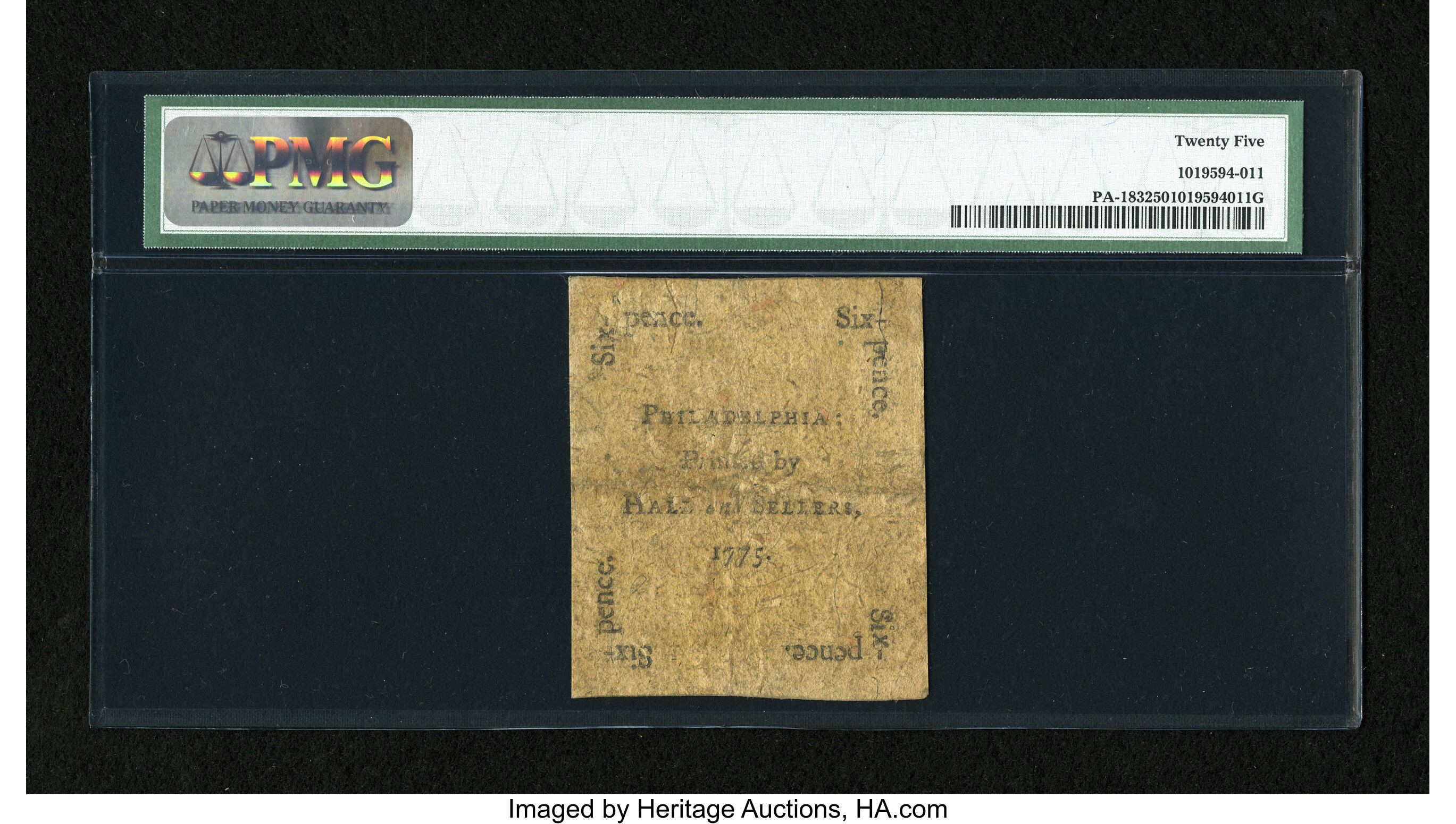 image for: Pennsylvania October 25, 1775 6d PMG Very Fine 25....