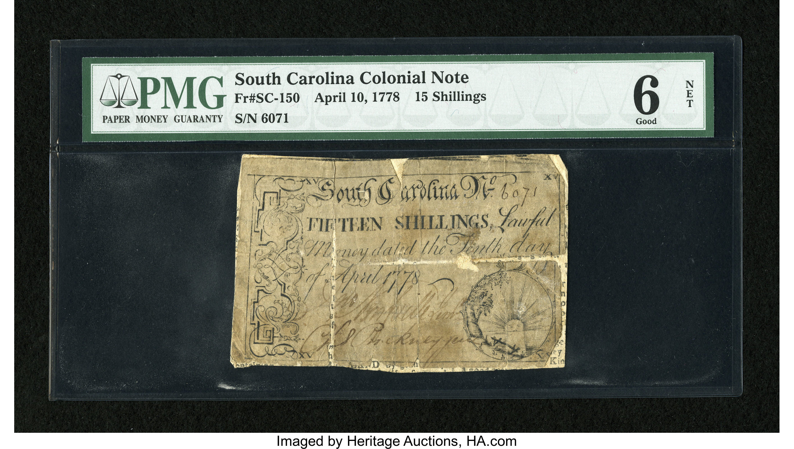 image for: South Carolina April 10, 1778 15s PMG Net Good 6....