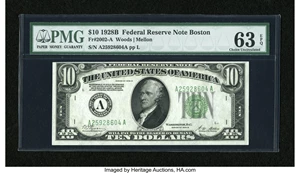 image for: Fr. 2002-A $10 1928B Dark Green Seal Federal Reserve Note. PMG Choice Uncirculated 63 EPQ....