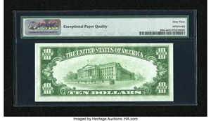 image for: Fr. 2002-A $10 1928B Dark Green Seal Federal Reserve Note. PMG Choice Uncirculated 63 EPQ....