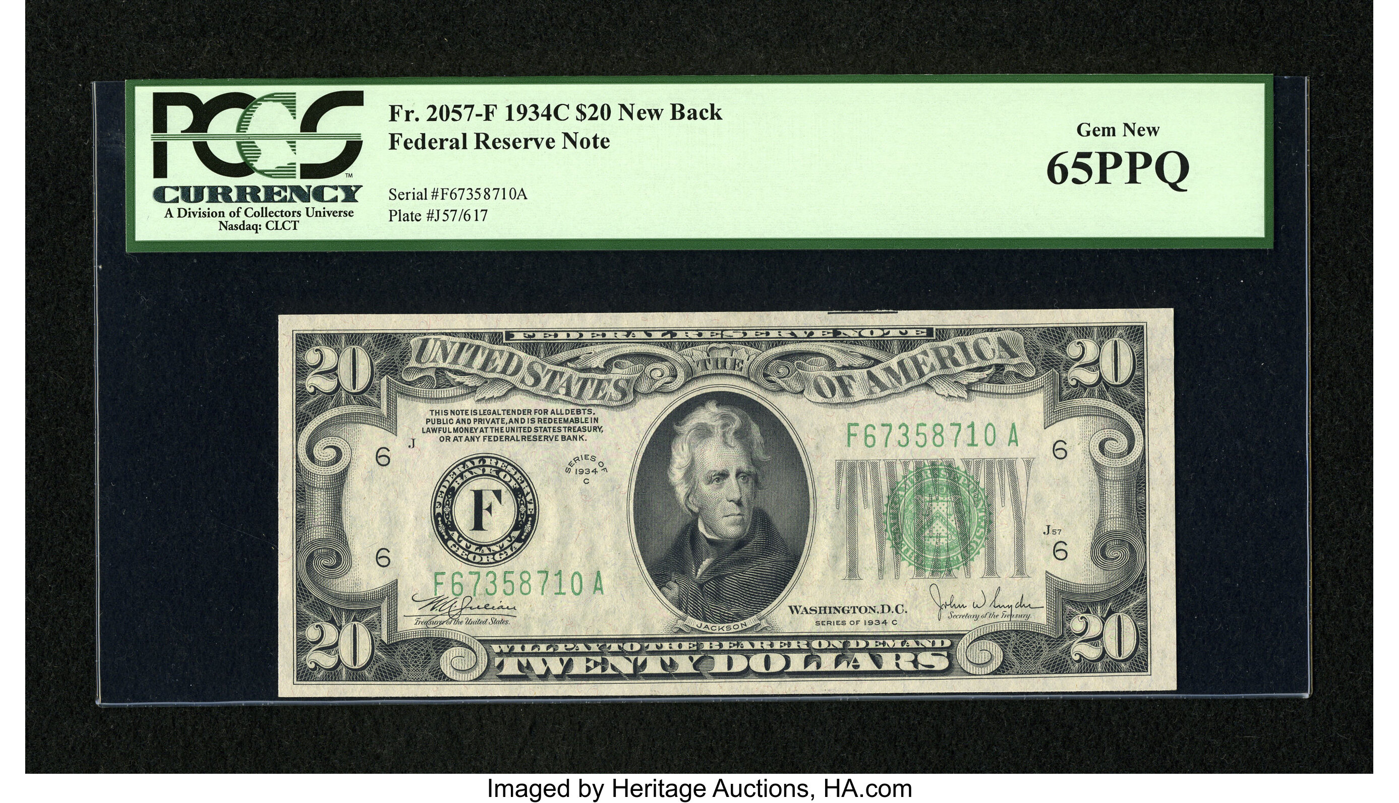 image for: Fr. 2057-F $20 1934C New Back Federal Reserve Note. PCGS Gem New 65PPQ....