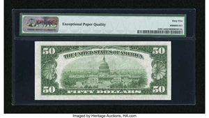 image for: Fr. 2102-A $50 1934 Dark Green Seal Federal Reserve Note. PMG Gem Uncirculated 65 EPQ....