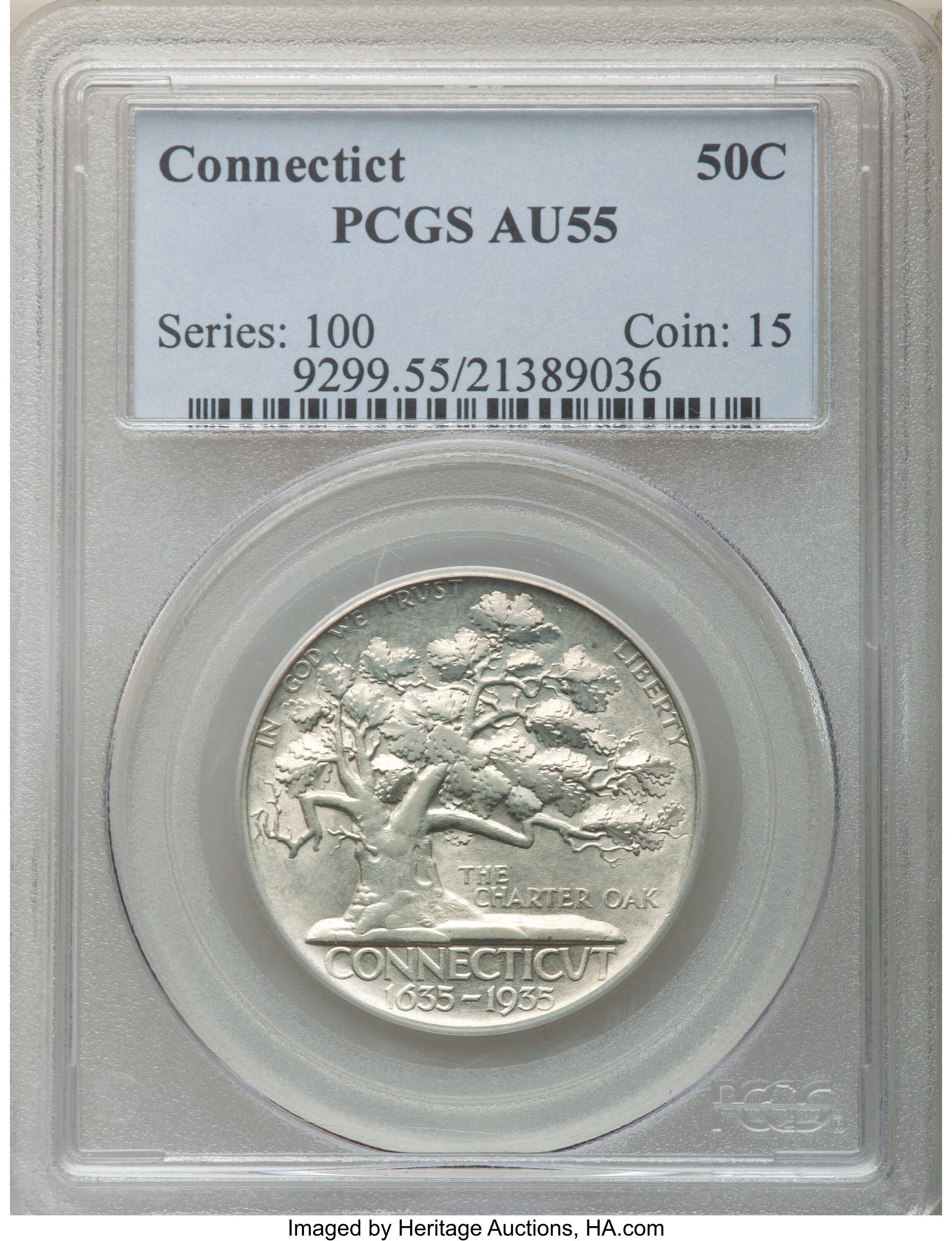 1935 50C Connecticut AU55 PCGS. PCGS Population: (9/5152). NGC Census: (10/3605). CDN: $176 Whsle. Bid for NGC/PCGS AU55. M...