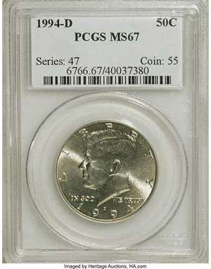 image for: 1994-D 50C MS67 PCGS. PCGS Population (53/1). NGC Census: (11/3). Mintage: 23,828,110. Numismedia Wsl. Price for NGC/PCGS c...