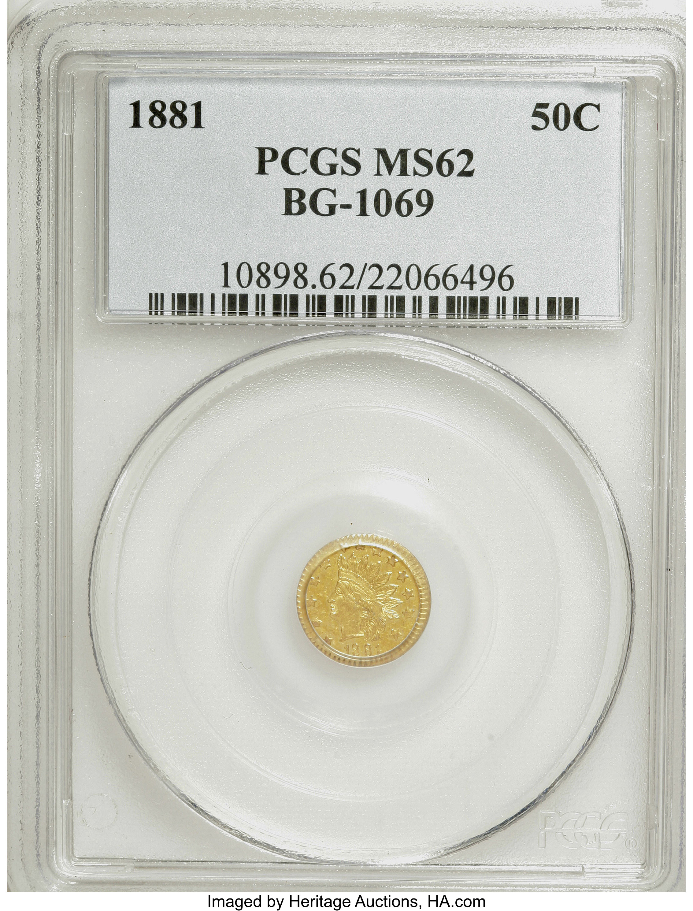 image for: 1881 50C Indian Round 50 Cents, BG-1069, High R.4, MS62 PCGS. PCGS Population (10/31). NGC Census: (3/7).   (#10898)Fro...