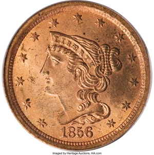 image for: 1856 1/2 C MS64 Red PCGS....