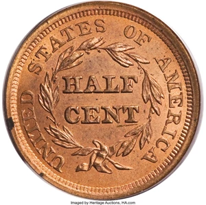 image for: 1856 1/2 C MS64 Red PCGS....
